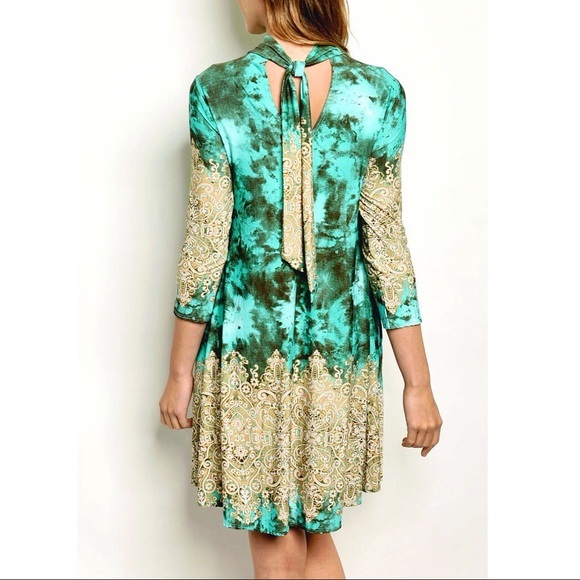 TURQUOISE AND TAN 3/4 LENGTH SLEEVES SLIP-TUNIC TANK NEW‎ - Picture 3 of 7